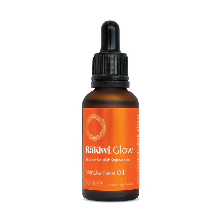 flaske med RāKiwi GLOW Mānuka Ansigts Olie, 30 ml