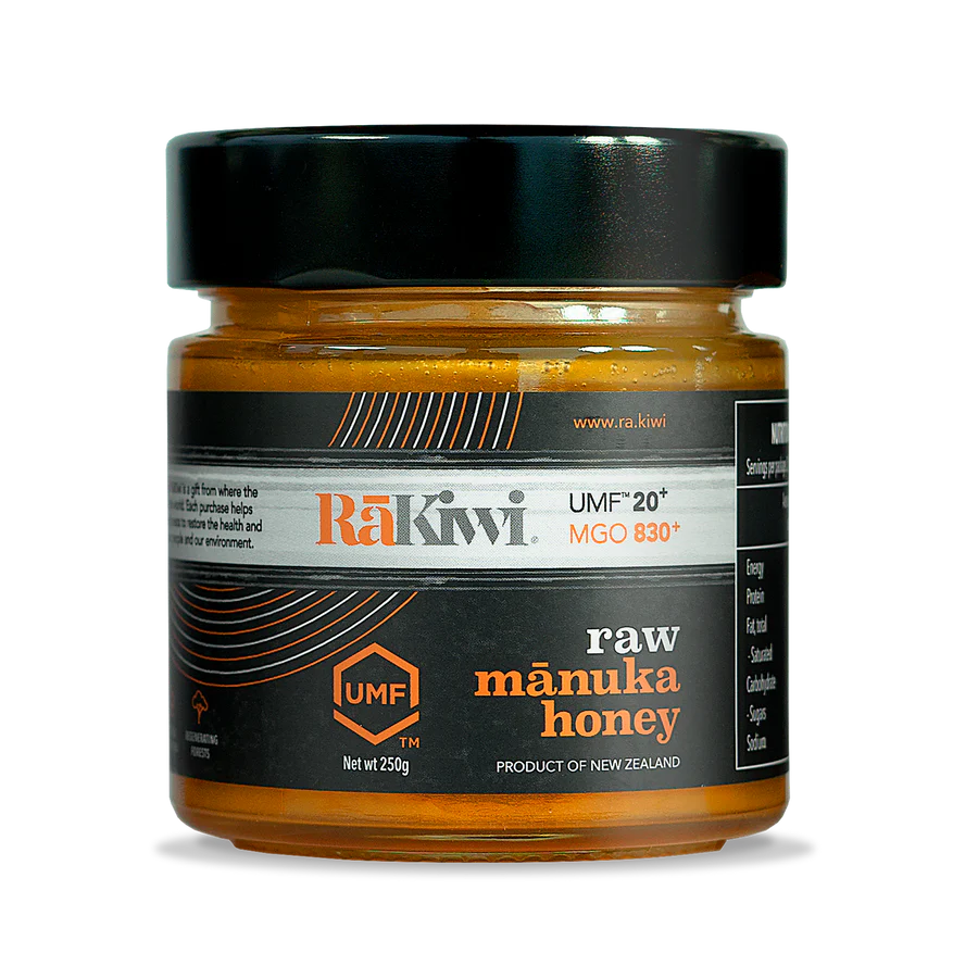 Glas med RaKiwi honning UMF 20+ MGO 830+ fra New Zealand