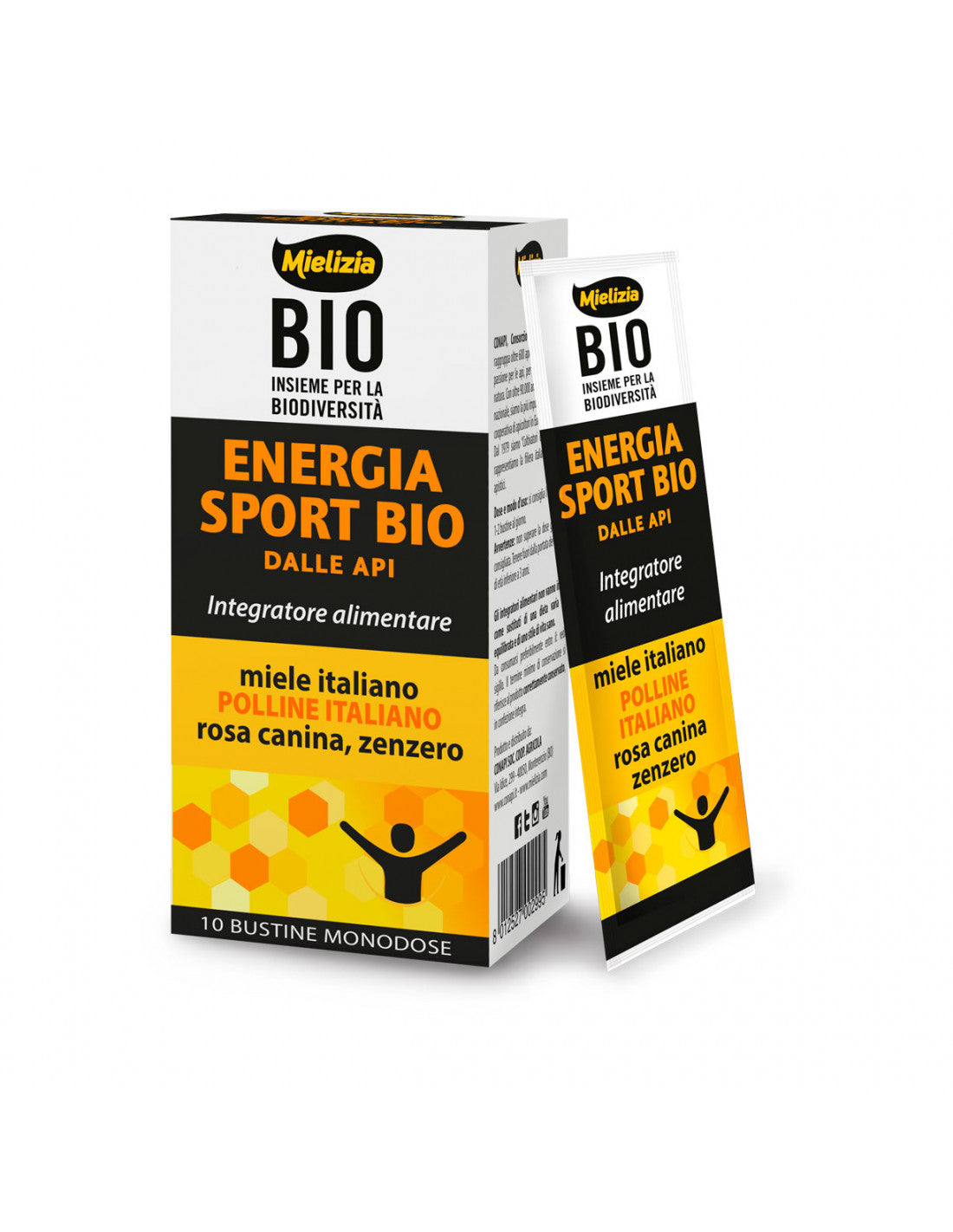 Æske med 10 stk. bio sports energi honning sachets, Italien