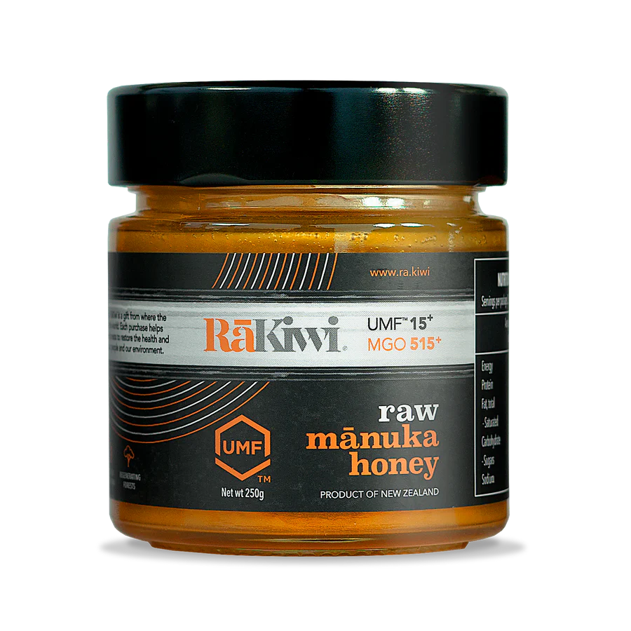 Glas med RaKiwi honning UMF 15+ MGO 515+  fra New Zealand