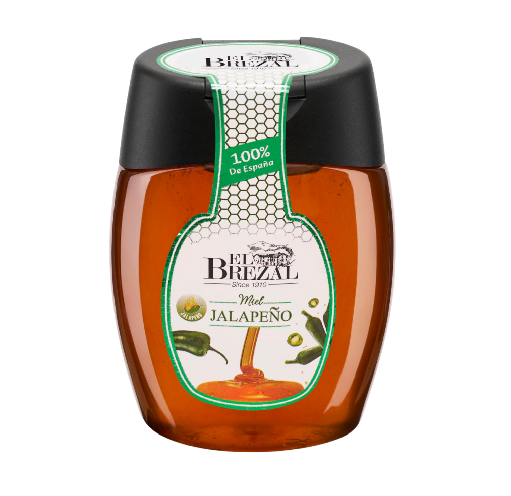  Plastflaske - squizeflaske fra El Brezal, Spansk honning med Jalapeno 