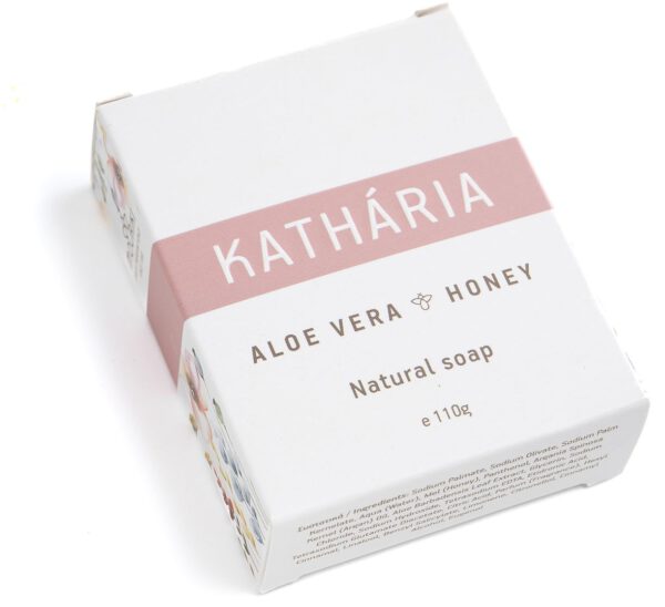 Boks med Kathária  sæbe med  honning og Aloe Vera , fra Grækenland