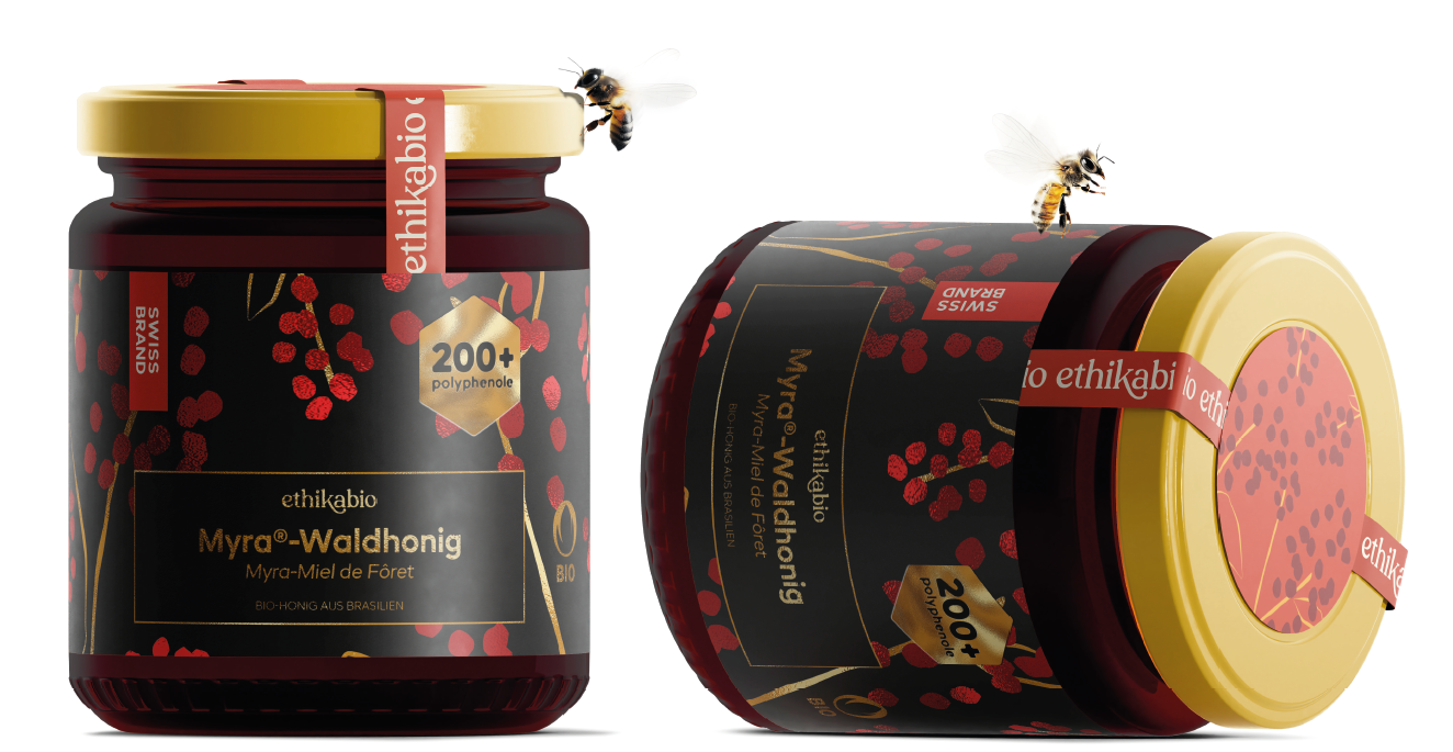 2 glas med Ethikabio Myra skov honning,  Brasilien